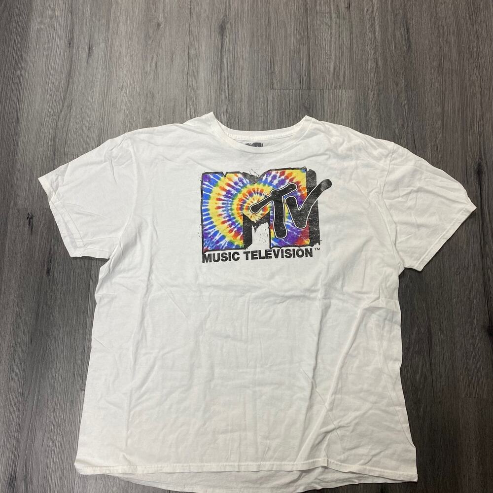 MTV Music Television Tie Dye Logo Graphic T-Shirt White 2XL 2021